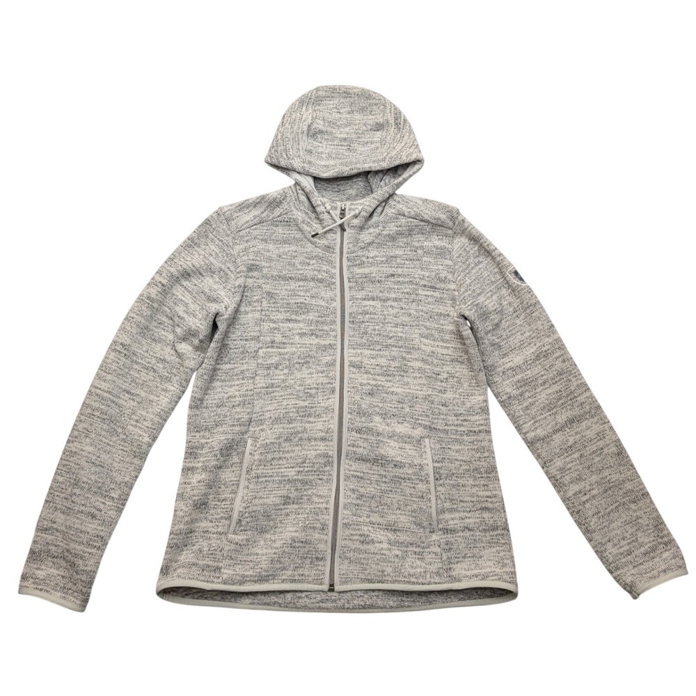 Kuhl Fleece Hoodie Womens Large Gray Marl Full‎ Zip Hooded Jacket Sweater Knit